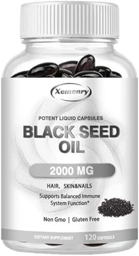 Black Seed Oil 2000mg (120 Capsules) 100% Pure Cold Pressed Cumin Nigella Sativa for Hair, Skin & Nail Health, Immune Support
