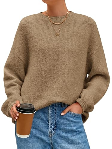 MASCOMODA Womens Fuzzy Long Sleeve Chunky Oversized Sweaters(Khaki,M)