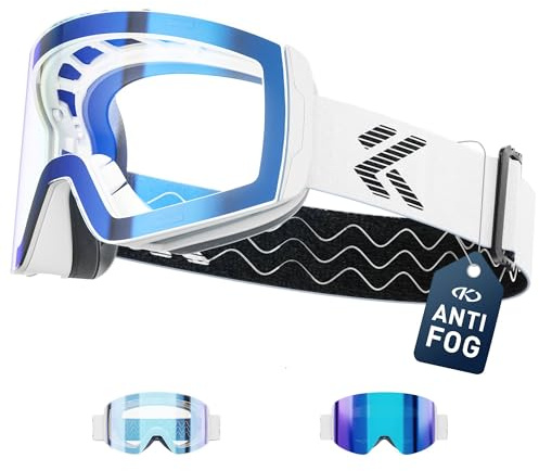 KAPVOE Selbsttönende Magnetische Skibrille OTG für Brillenträger K718 | Photochromatische Snowboardbrille für Herren & Damen, Photochrome Schneebrille mit Magnet-Wechselglas für Ski, Wintersport