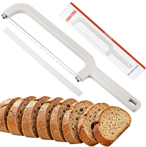 Affettatrice regolabile per pane fatto in casa, coltello da pane in plastica per uso alimentare con spessore, lavabile in lavastoviglie, design con fiocco, facile da tagliare anche fette per lievito