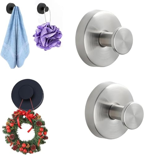 famiyou Saugnapfhaken, Saugnapfhaken Bad Extra Stark, Suction Hook Verwendung FüR KräNze, Duschen, Fenster, HolztüRen, Ohne Bohren Wasserdicht Wiederverwendbar (Silber, 2)