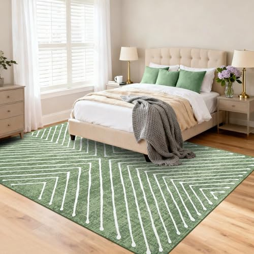 LuxFocus Moderner Minimalistischer Teppich Wohnzimmer 160x230 cm Grün | ca. 6mm Ultradünn, waschbar, Kurzflor-Teppich für Schlafzimmer Büro, rutschfest, pflegeleicht, faltbar