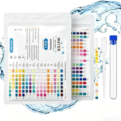 Maptrees 50 Stück 16 in 1 Wassertester Trinkwasser Teststreifen für Wasserhärte pH Blei Eisen Kupfer Nitrat Schnelltest für Leitungswasser Brunnenwasser Aquarium Pool