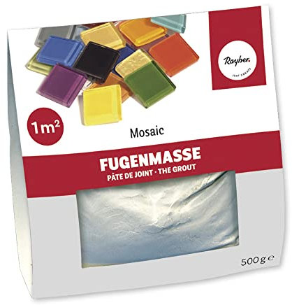Rayher 1460000 Fugenmasse für Mosaikarbeiten, weißlich grau, Beutel 500 g, Pulver zum Anrühren, zum Verfugen von Mosaiksteinen, für den Innenbereich, Mosaik Fugenfüller
