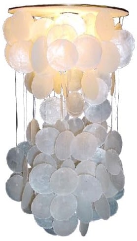 GURU SHOP Deckenlampe/Deckenleuchte, Muschelleuchte aus Hunderten Capiz, Perlmutt Plättchen - Modell Shells 55 cm Weiß