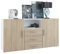 Vladon Buffet Skadu, Commode avec 2 Portes, 3 tiroirs et 1 Compartiment Ouvert, Blanc Mat/chêne Brut (138,5 x 71,5 x 35 cm)