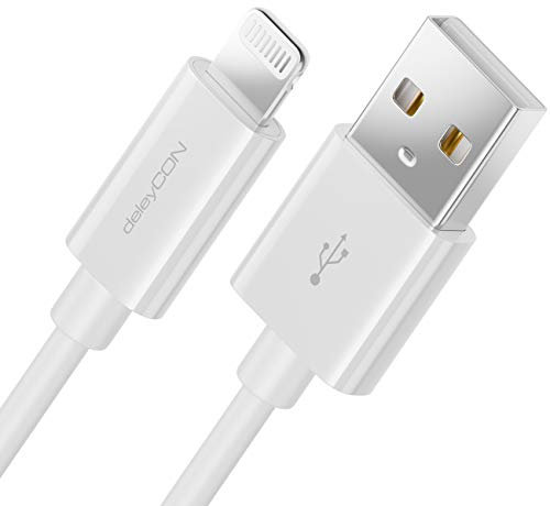 deleyCON 1m Lightning 8 Pin USB Cable de Carga Cable de Datos Certificado MFI para Apple iPhone 14 Pro Max 14 Pro 14 Plus 14 SE 13 Pro Max 13 Pro 13 Mini 12 Pro Max 12 Pro 12 Mini - Blanco