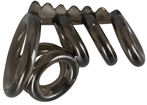 Bad Kitty Cockring - softe Penis- und Hodenring an einem Steg für ihn, 4 Penisringe, 2 Hodenringe, intensive Erektion für Anfänger und Profis, schwarz