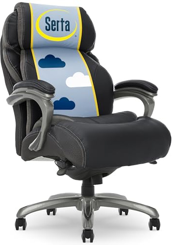 Serta Jackson Big and Tall Executive Home Office Chair with Smart Layers Technology, Wide Seat Cushion, Modern Comfy DeskChairs with Rolling Swivel Wheels, Bonded Leather, Black