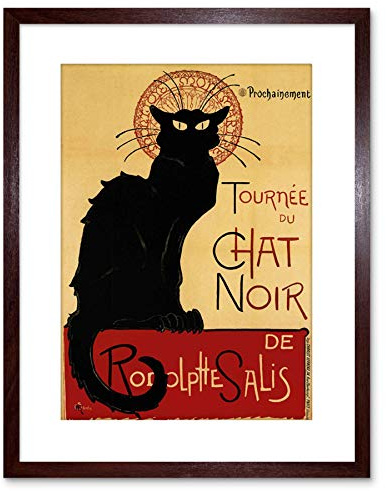 Wee Blue Coo 9x7 '' BLACK CAT CHAT NOIR RODOLPHE SALIS PARIS VINTAGE FRAMED ART PRINT F97X199