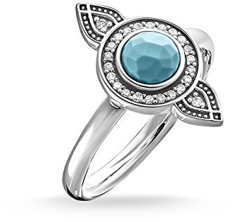 THOMAS SABO Damen-Ring 925 Sterling Silber geschwärzt Zirkonia Türkis Gr. 54 (17.2) TR2090-646-17-54