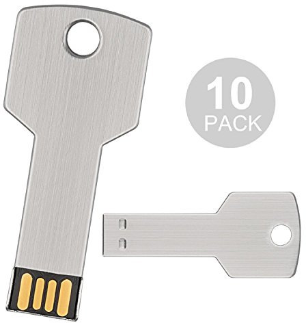10 unidades 16GB USB flash drive con forma de llave, metal, Metal, impermeable), diseño con forma de llave memory stick usb 2.0 (16.0 GB)