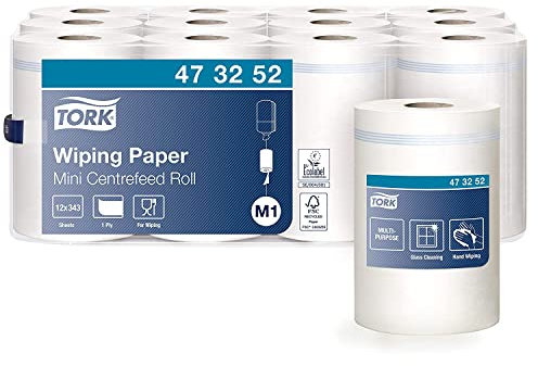 Tork Papier d'Essuyage à Dévidage Central blanc M1, Essuyage Mains et Surfaces, 12 x 343 feuilles, 473252