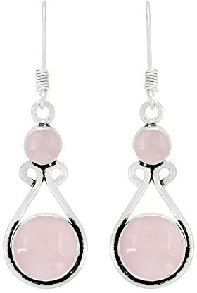 12 ct forma rotonda naturale semi preziose orecchini per le donne, fatti a mano bohemien orecchini pendenti gioielli donna regalo per mamma moglie, Quarzo rosa placcato argento, Quarzo rosa