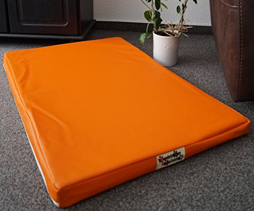 Hundebettenmanufaktur Hundematratze Hundebett Kunstleder Schaumstoff 5 cm Verschiedene Größen und Farben wählbar (100 cm X 60 cm, orange)