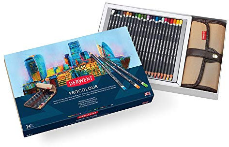 Derwent Procolour Wrap Set, 24 Procolour Pencils With Pencil Wrap Gift Set, 4mm Round Core, Premium Core Strength, Smooth Texture Ideal For Fine Art Drawing & Colouring, Professional Quality, 2302583
