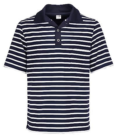 modAS Herren Poloshirt mit Knopfleiste mit 3 Metall-Knöpfen - Gestreiftes T-Shirt mit Brusttasche in Blau-Weiß Größe L