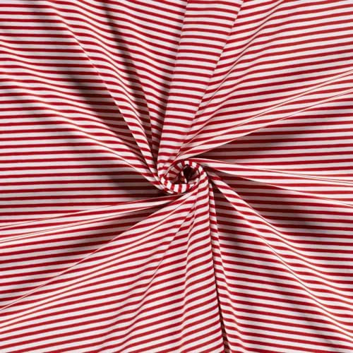 Jersey Stoff Rot/Weiß schmal gestreift als Meterware zum Nähen, 50 cm