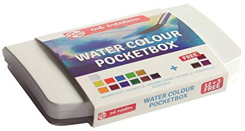 Talens Art Creation Pocketbox Aquarellkasten mit 15 Näpfchen und Pinsel