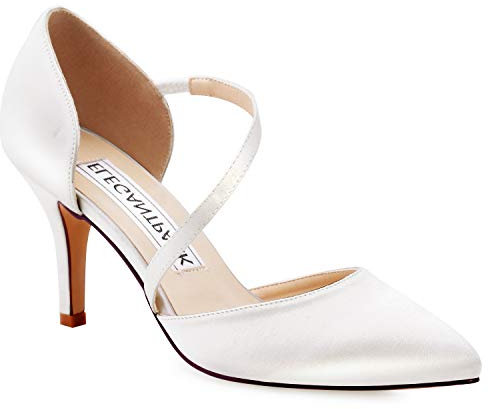 Duosheng & Elegant Donna Tacchi a Spillo Scarpette con Cinghie Scarpe a Punta Scarpe da Sposa per Feste Avorio EU 38