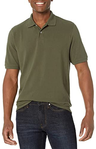 Amazon Essentials Men's Regular-Fit Cotton Pique Polo Shirt (Available in Big and Tall), Olive, S