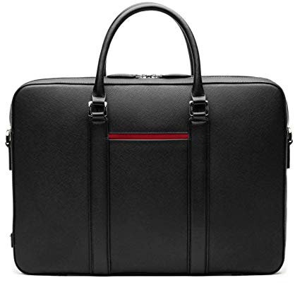 Maverick & Co. Manhattan Leather Laptop Bag – 16” Briefcase for Men, Stylish Business Travel & Work Bag, Fits Laptop, Durable, Black-racing Red