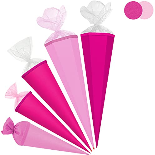 alles-meine.de GmbH Schultüte - Rohling - ROSA - 70 cm - rund - Tüllabschluß - mit/ohne Kunststoff Spitze - Zuckertüte - Markneukirchen - Jungen Mädchen - einfarbig Uni - Schul..