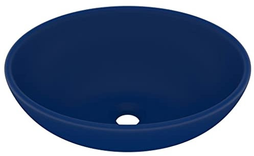 vidaXL Lavabo Ovale de Luxe Vasque à Poser de Toilette Lave-Mains de Salle de Bain Cuisine Maison Intérieur Bleu Foncé Mat 40x33 cm Céramique