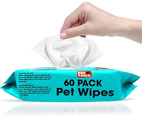 Pet Touch 5 X 60 Pack All Purpose PET WIPES for daily Cleaning of your Dogs and Cats Deodorizing ALCOHOL FREE and WET Moist Dog Paw Cleaner & Dog Ear Cleaner Wipes (5 Pack (300 Wipes))