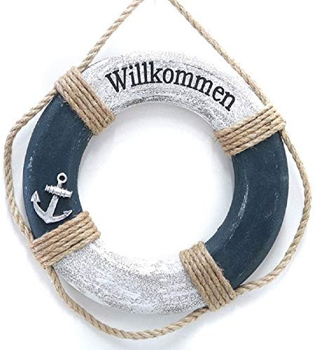 linoows Rettungsring mit Tau, Maritime Wanddeko Rettungsring und Anker aus Holz und Jute