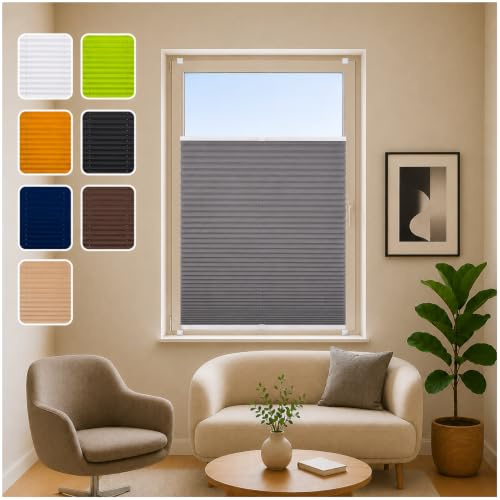 ondeco® Plissee ohne Bohren 70x210 cm hellgrau | Blickdicht, Sichtschutz für Fenster & Tür | Easy-to-fix
