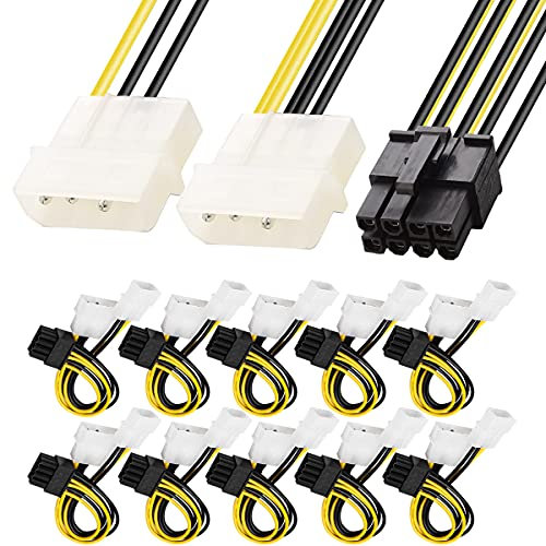 Xiatiaosann Confezione da 10 8 pin PCIe a Molex, cavo di alimentazione Dual x 4 pin Molex a 8 pin PCI Express LP4 a PCI-E Cavo adattatore di alimentazione per scheda grafica video Sdoppiatore a Y