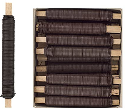 Inter Flowers GmbH Wickeldraht Sets -Bindedraht auf Holz gewickelt - Basteldraht Rostfrei Größen/Material Pflanzendraht Blumenwickeldraht Floristik Blumendraht (25, Braun lackiert 0,65 mm/38 m)
