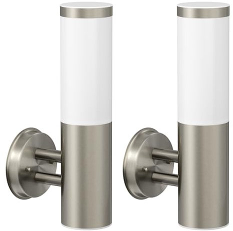 ledscom.de 2 Stück Wandleuchte PORU für außen, IP44, Edelstahl, edelstahl matt, rund, 1x E27 max. 40W
