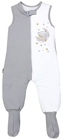 TupTam Baby Winter Schlafsack mit Beinen und Füßen OEKO- TEX zertifizierte Materialien, 2.5 TOG, Unisex, Farbe: Bär auf Mond/Grau, Größe: 80-86