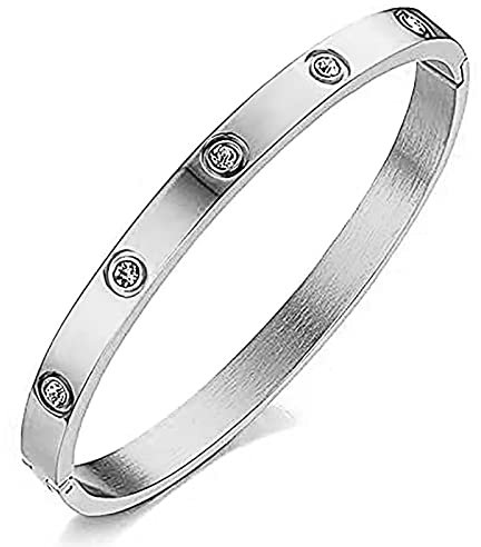 Gleamart Bracelet jonc d'amour en acier inoxydable et oxyde de zirconium - Style simple, 58mm*6mm, Acier inoxydable