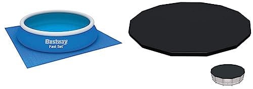 Bestway 58248 Telo di Copertura per Piscina Fuori Terra Rotonda da 4.27 m & 58003 Tappeto Base per Piscina da 488 x 488 cm