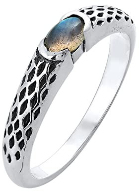 Kuzzoi Herrenring mit Labradorit Stein, Moderner Ring in 925 Sterling Silber, eleganter Silberring mit teils oxidierter Ringschiene, Bandring für Männer, Ringgröße 64, 0609191521_64