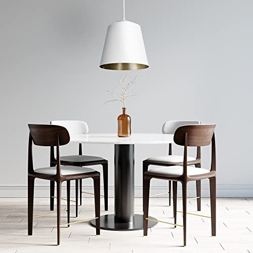 Paco Home Pendelleuchte Wohnzimmer Hängelampe Esstisch Küche Lampenschirm Lampe Industrial Design Textilkabel E27, Lampenart:Pendelleuchte - Weiß, Farbe: Messing (Ø32.5 cm)