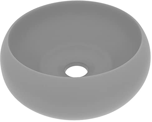 vidaXL Luxus Waschbecken mit Abflussloch Waschschale Aufsatzwaschbecken Waschtisch Waschplatz Handwaschbecken Rund Matt Hellgrau 40x15cm Keramik