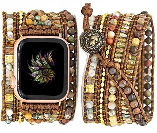 Somesame Compatible avec les bracelets de montre Apple Watch 49 mm, 45 mm, 44 mm, 42 mm, perles de style bohème, 5 enveloppements, bracelet de montre tressé à la main pour homme et femme, pour iWatch