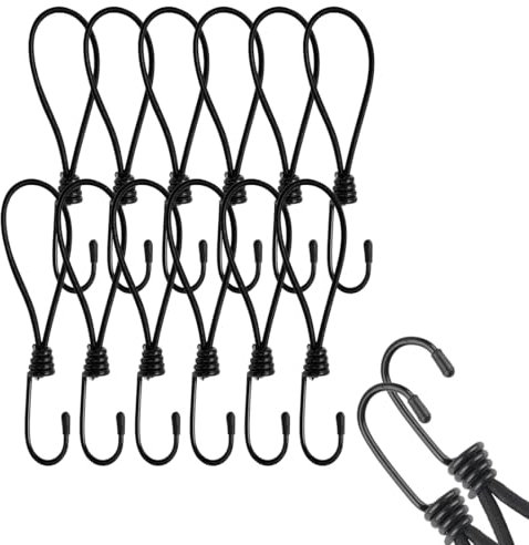 12 Stück Kurz Spanngummi mit Haken,Extra Stark Gummiseile,Expanderhaken,Planenspanner mit Spiralhaken, Spanngurte mit Karabinerhaken Schlinge,Gummispanner für Planen, Zelte - 15cm Schwarz