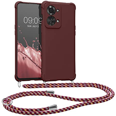 kwmobile Custodia Compatibile con OnePlus Nord 2T 5G Cover - Back Case in Silicone TPU - Protezione Smartphone con Cordino - viola bordeaux