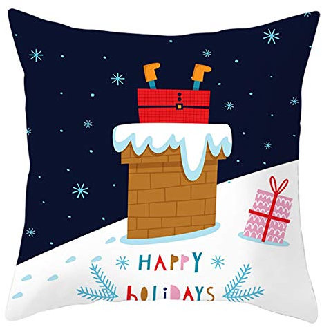 Lieson Kissenbezüge Weihnachtsmotiv, Deko Kissenbezüge Kissenhülle 50x50 Weiß Dunkelblau Schornstein Happy Holiday, Polyester