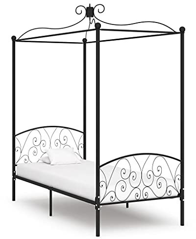 Hommdiy Himmelbett Bettgestell Bett Einzelbett Metallbett Bettrahmen Lattenrost Schlafzimmerbett Schlafzimmermöbel Ehebett Schwarz Metall 90 x 200 cm