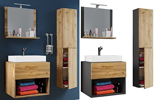 VCM 4-piece wash place washbasin bathroom furniture set sink Lendas II 4-piece wash place washbasin bathroom furniture set sink Lendas II Honey oak 60