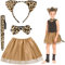 Fennoral 4tlg Leoparden Kostüm Kinder Leopardenohren Haarreif mit Brauner Tüllrock Schwanz Fliege Jaguar Cosplay für Karneval Halloween Fasching Geburtstag Mottoparty