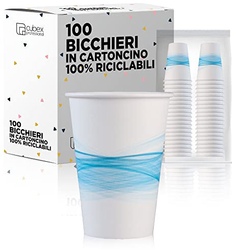 cubex professional Gobelets en papier jetables 200 ml 7 oz 100 % Made in Italy pour l'eau et les boissons chaudes et froides écologiques composables et biodables design (Waves, 100)