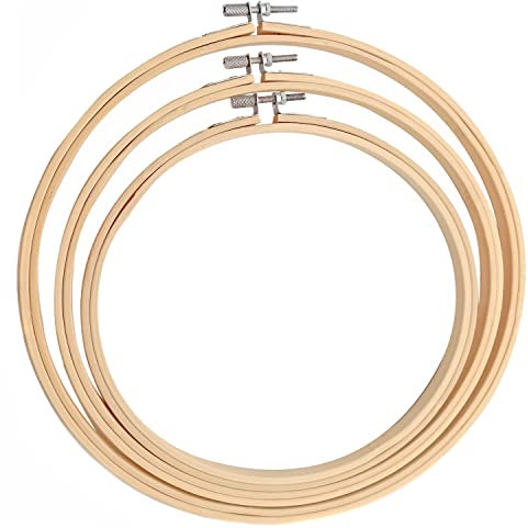 Cldamecy 3 Pieces Embroidery Hoops 7/8/10 inch,Round Bamboo Adjustable Frame Circle Ring Hoops for Embroidery,Cross Stitch,Ornament and Art Craft Sewing
