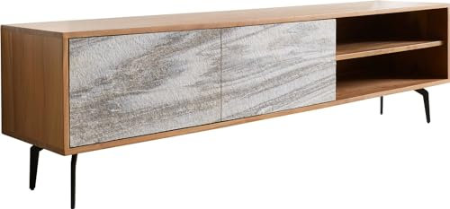 DELIFE TV-Board Kleo Akazie Natur 160 cm 2 Türen Winkelfuß Metall Schwarz Lowboard
